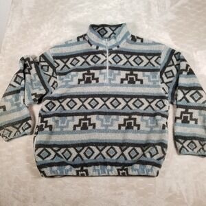 Wrangler Mens 1/4 Zip Aztec Fleece Pullover‎ Pockets Sz XL Vintage PAINTED